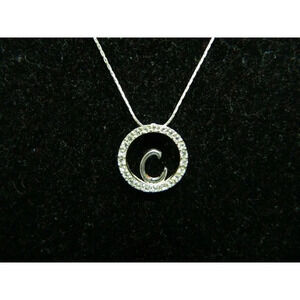KR Signed Silver Tone CZ Cubic Zirconia "C" Ch